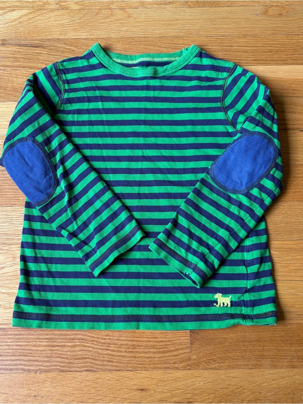 Mini Boden Green & Navy Striped Long Sleeve Shirt w/Elbow Patches 6-7yrs